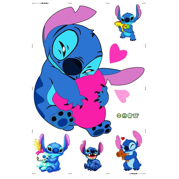 Miếng dán tường trang trí in hình hoạt hình Stitch 3D cho trẻ em
