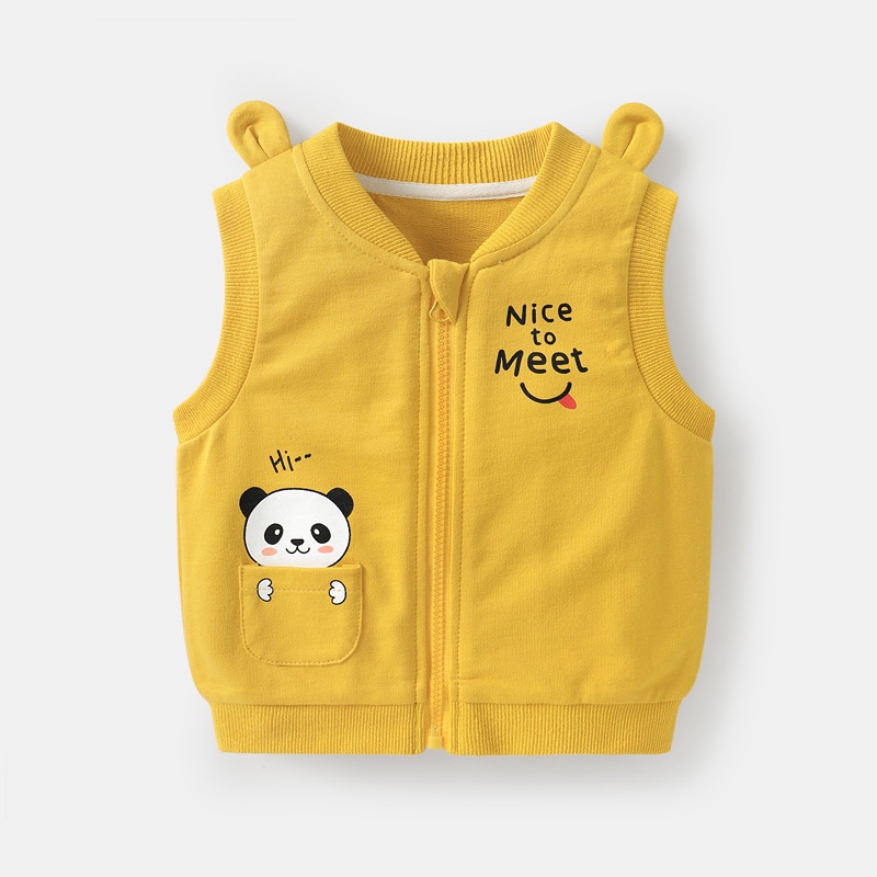 Áo gile bé trai bé gái chất nỉ cotton tai gấu dễ thương bốn màu than, vàng, hồng, ghi xám
