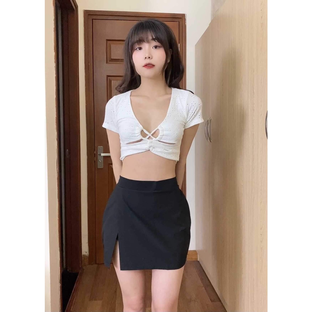 áo croptop Cut dây buộc mặc được rất nhiều kiểu, vải hoa cotton sang xịn mịn