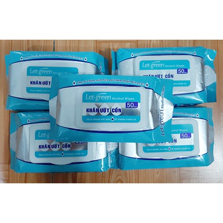 Combo 5 Bao Khăn Ướt Cồn Let-Green Loại 50 Miếng