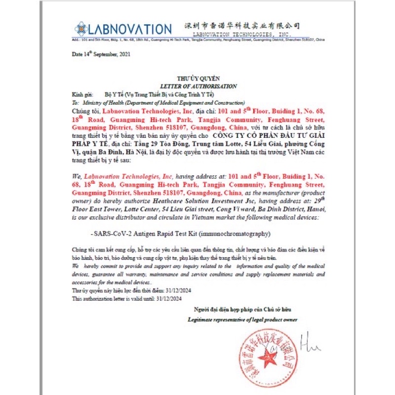 Bộ Kit Test Nhanh Covid-19 Labnovation Trung Quốc được Bộ Y Tế Cấp Phép