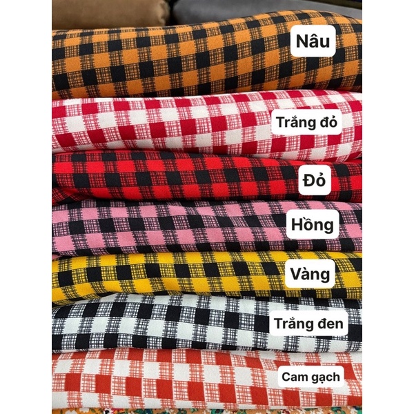 Vải tằm hoạ tiết caro đủ màu, chất vải mềm, mát may mùa hè