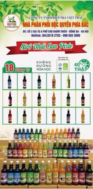 1 Thùng Syrup chiết xuất trái cây (12 chai) Pixie Thái Lan chính ngạch có tem phụ T.Việt 730ml ( trộn ib )