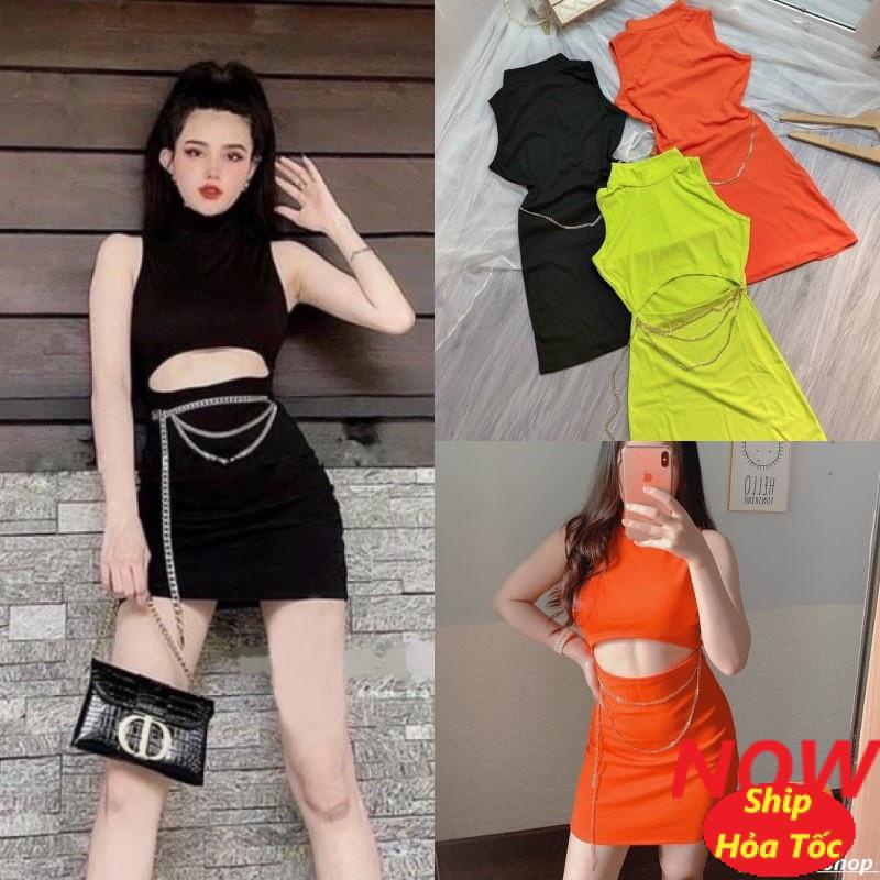 Đầm body 3 lỗ phối xích eo chất vải thun Borip