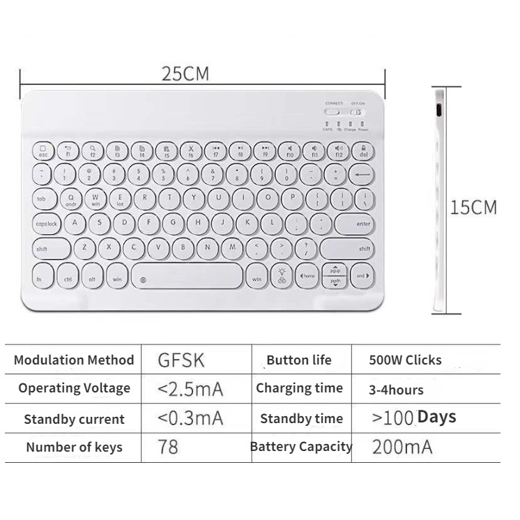 Bàn Phím Bluetooth Không Dây Mini 10 Inches RGB Có Đèn Nền Tiện Dụng Cho Ipad / Laptop