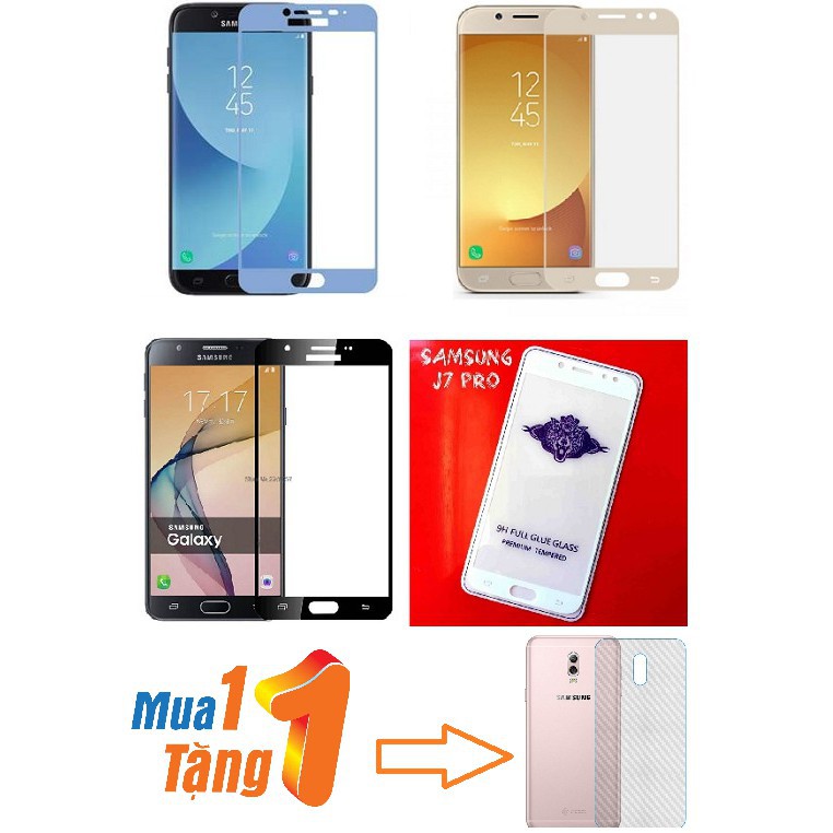 Cường Lực 5D Samsung J7 Pro Full Màn Full Keo Tặng miếng dán carbon mặt sau máy