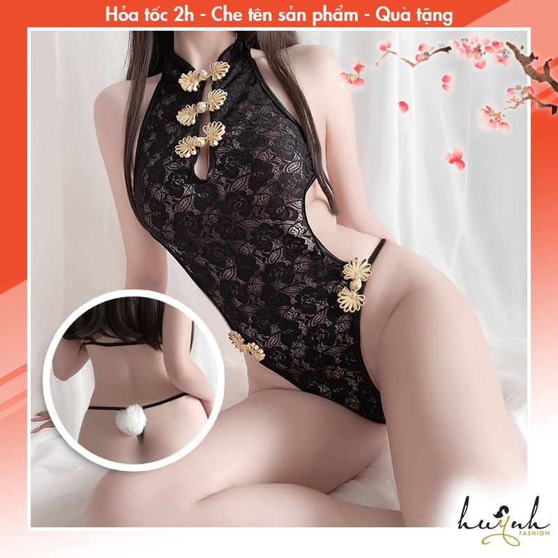 Bodysuit Sườn Xám Hóa Trang Cô Gái Trung Hoa Cổ Điển Có Đuôi Lông Xù Sexy - B28
