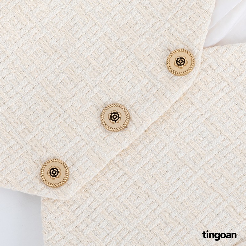 Áo tweed croptop dài tay phối ozganza trắng vai bồng nude tingoan IN PARIS TWEED TOP/WH | BigBuy360 - bigbuy360.vn