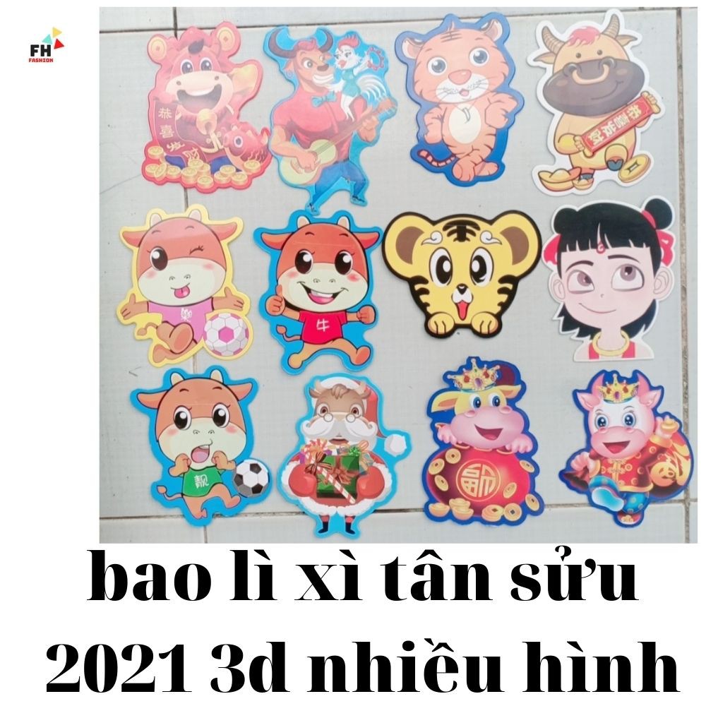 Combo 6 Bao Lì Xì 2021 Tân Sửu Hoạt Hình Đủ Mẫu Bìa Cứng Chuẩn Loại 1 , 2 Mặt Xịn