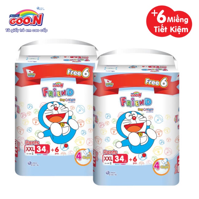 [SET 2 BỊCH CỘNG 6 MIẾNG] Tã quần Goo.N Friend Doremon gói cực đại M54 / L46 / XL40 / XXL34 / XXXL22