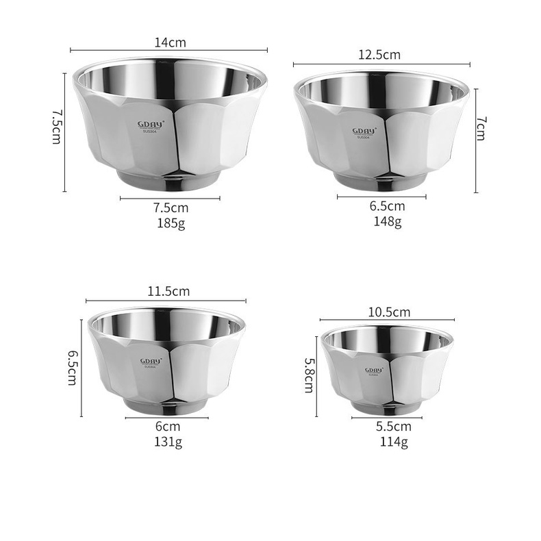 Bát inox, bát ăn inox 304 hai lớp cách nhiệt , cứng, bền, cách nhiệt, thiết kế kim cương GDAY - LOKING