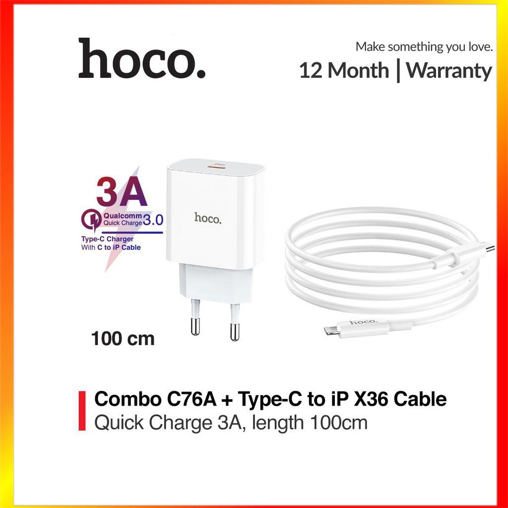 Bộ Sạc Nhanh Siêu Tốc Hoco C76A - PD 18W đầu vào TypeC Cho Iphone, Ipad - SmartShop