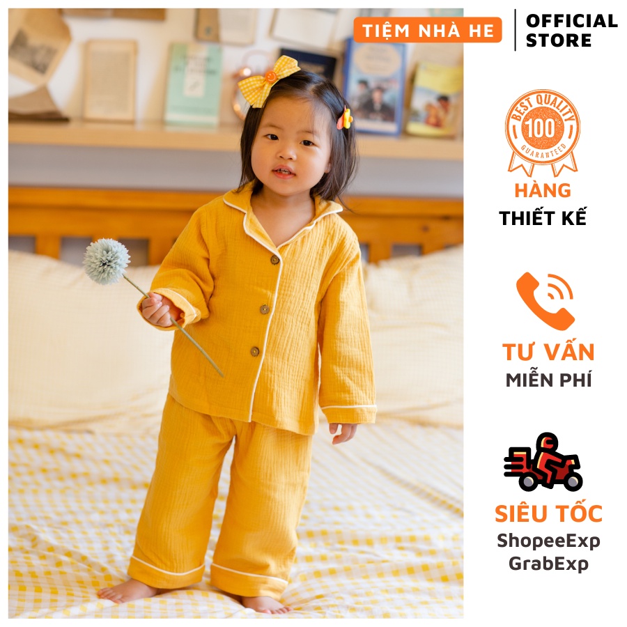 [Hàng Thiết Kế] Bộ Đồ Pijama Cho Bé Rời Dài Tay Tiệm Nhà He Đồ Ngủ Mặc Nhà Chất Muslin Cao Cấp