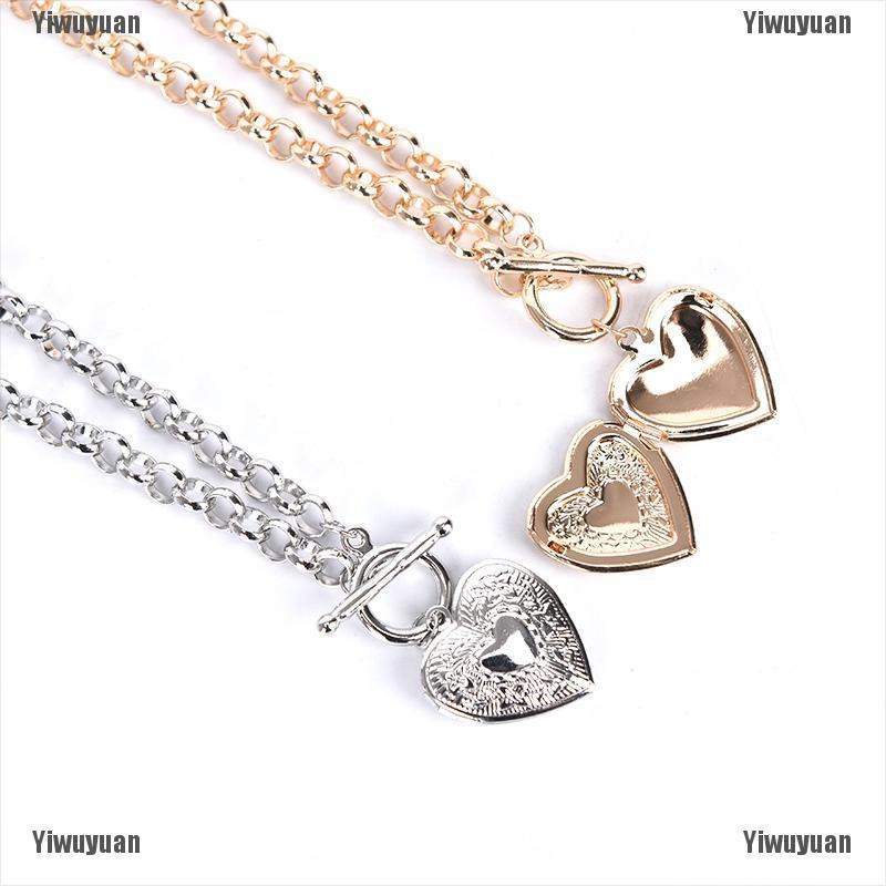 Yiwuyuan Fashion Heart Shaped Picture Frame Locket Pendant Necklace Charm Jewelry Gift