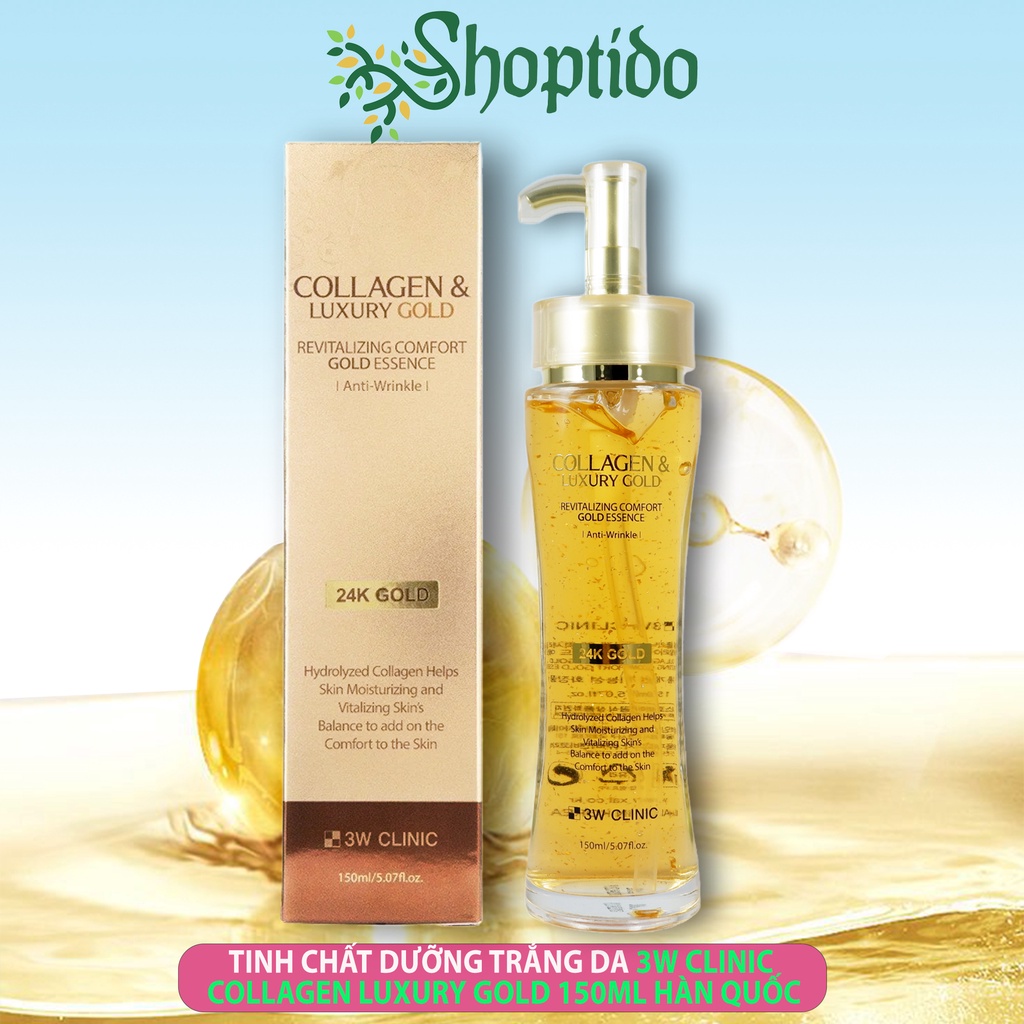 Tinh chất 3w Clinic dưỡng trắng da, chống lão hóa Collagen &amp; Luxury Gold 150ml NPP Shoptido