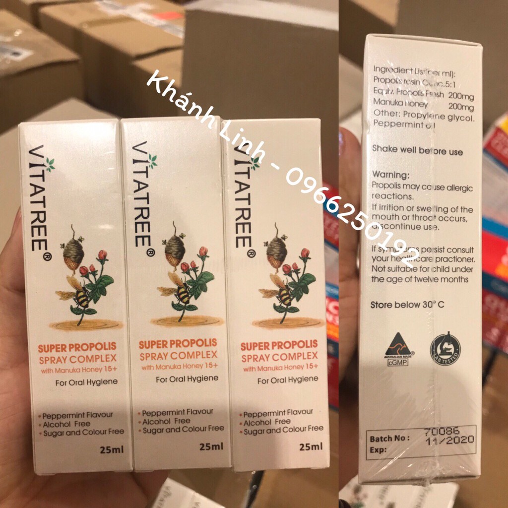 Chai xịt keo ong Vitatree Super Propolis With Manuka Honey 25ml của Úc