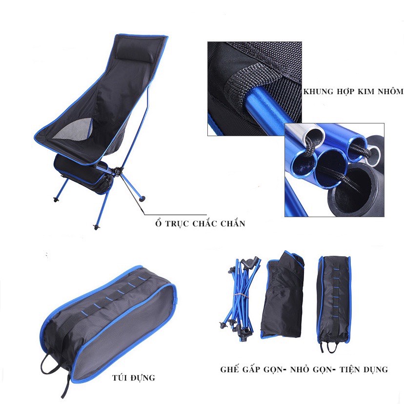 Ghế tựa gấp gọn du lịch, cắm trại, dã ngoại tiện lợi, nhỏ gọn, dễ tháp lắp