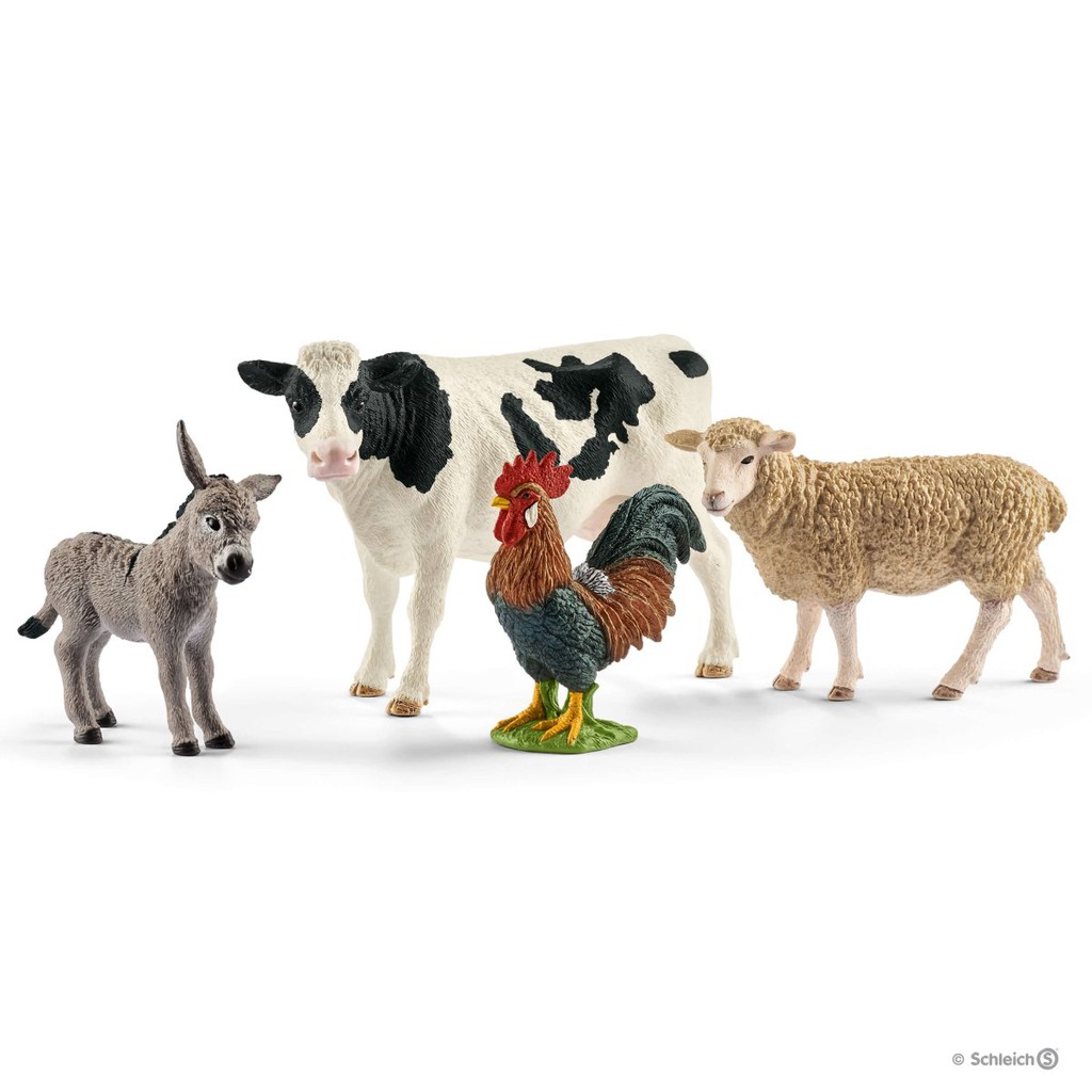 Mô hình Bộ động vật Nông trại (Bò sữa, Cừu, Gà trống, Lừa) SCHLEICH 42385