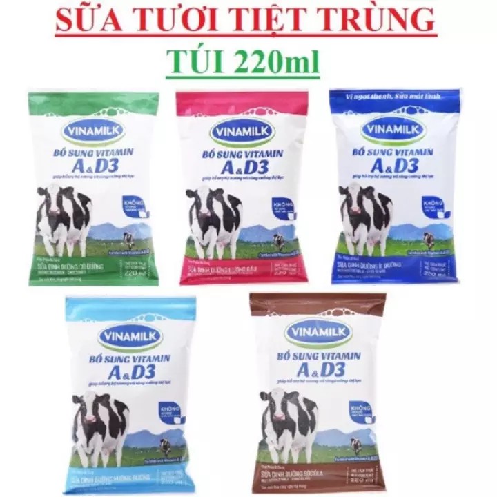 1 túi sữa tươi Vinamilk không đường/có đường/các vị  220ml