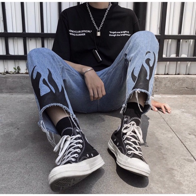 Quần Jeans Fire Lửa Đen Unisex( ảnh thật) | BigBuy360 - bigbuy360.vn