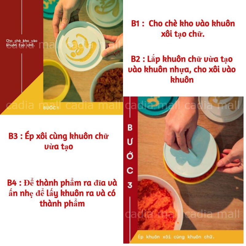 Bộ Khuôn Xôi PHÚC - LỘC - THỌ 12x7cm Thế Hệ Mới, Khuôn Làm Bánh Đồ Xôi Bằng Nhựa PP Chịu Lực, Trang Trí Đẹp Mắt