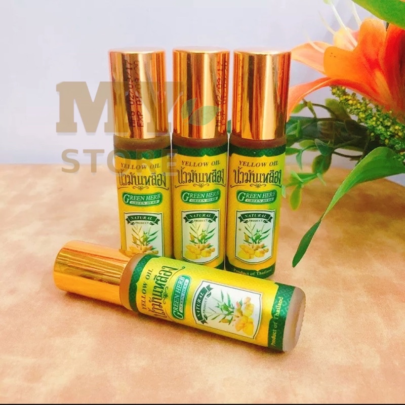 (Chính Hãng) Dầu Lăn Gừng Green Herb Yellow Oil Thái Lan 8cc