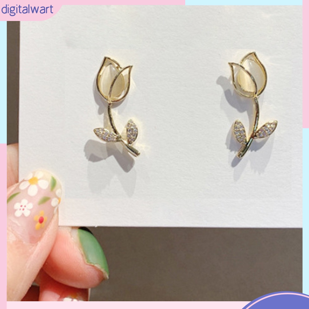 Cặp Khuyên Tai Tạo Hình Hoa Hồng Khảm Đá Duyên Dáng Thời Trang Cho Nữ
