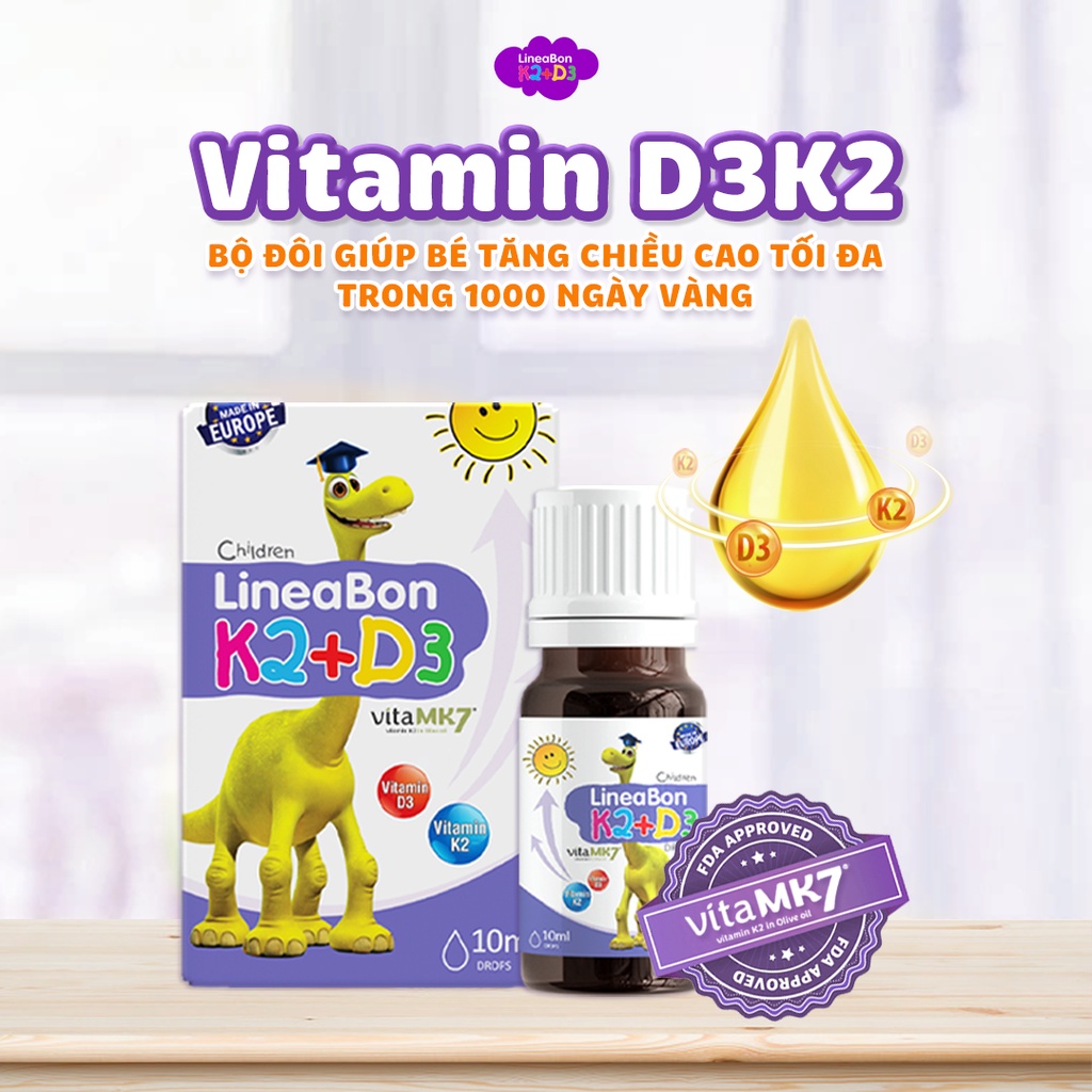 [Tặng Khăn Tắm ] Combo 2 hộp Vitamin MK7 – Lineabon K2+D3 hỗ trợ tăng chiều cao cho trẻ sơ sinh