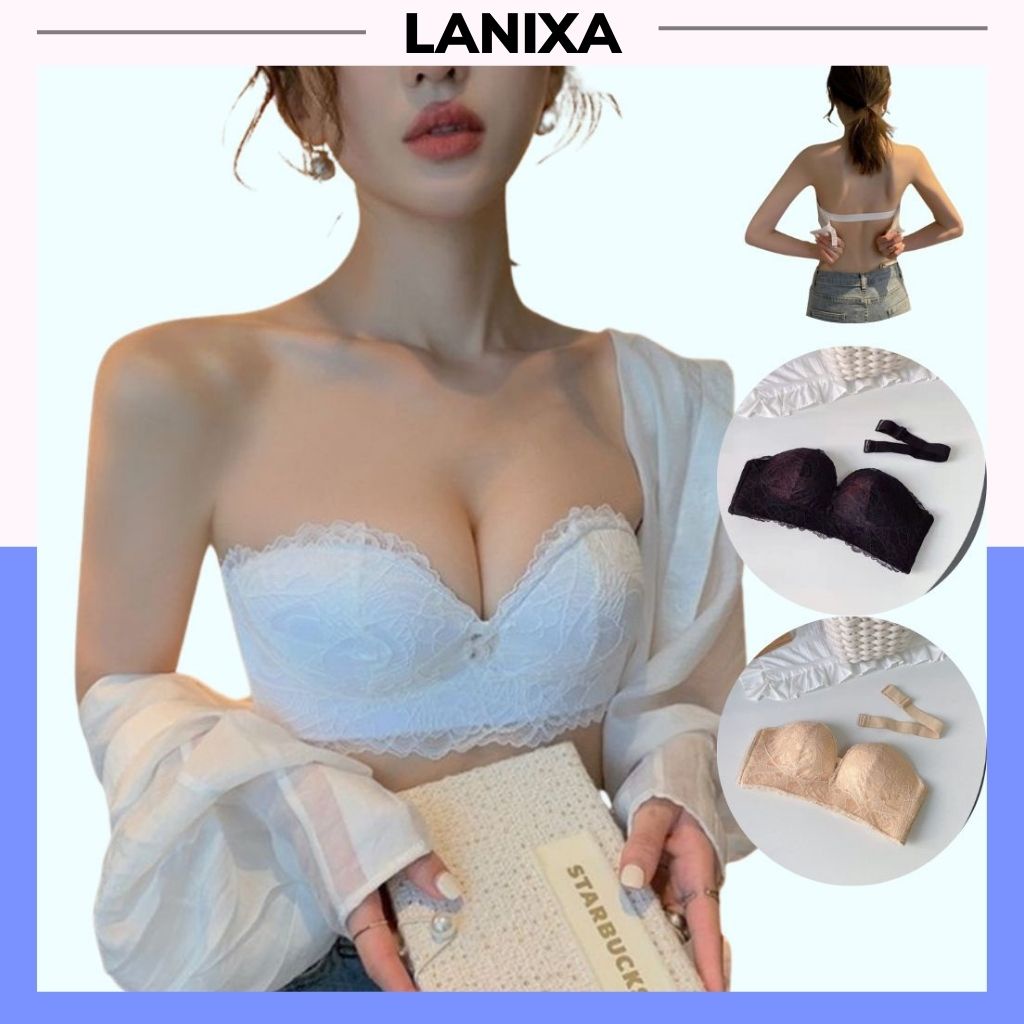 Áo lót nữ ren không gọng, Áo ngực nữ không dây mặc cúp ngực đệm mút dày nâng ngực tạo khe sexy gợi cảm LANIXA A930