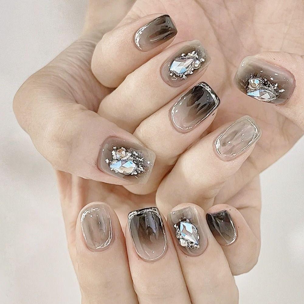 BSUNS Set 24 Móng Tay Giả Đính Nơ / Ngôi Sao / Mặt Trăng / Pha Lê