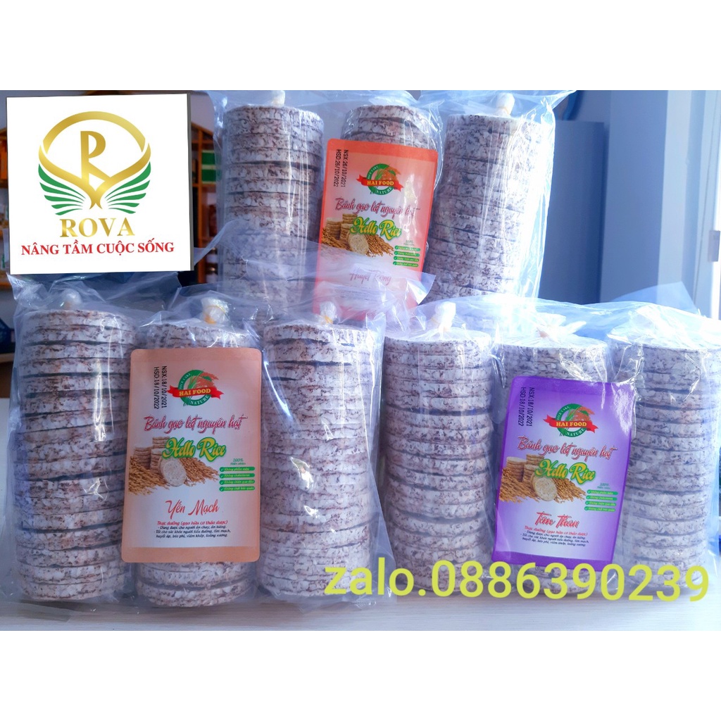 Bánh gạo lứt Hellorice (mỗi gói 500g) - Mỗi gói một vị Yến mạch / Huyết rồng / Tím than