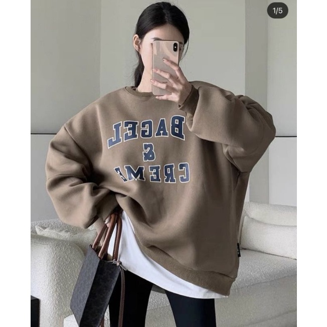 [Rẻ Vô Địch] Áo swt nỉ cổ tròn cotton tay bồng ------- ÁO NỈ SWEATER BAGEL & CREME