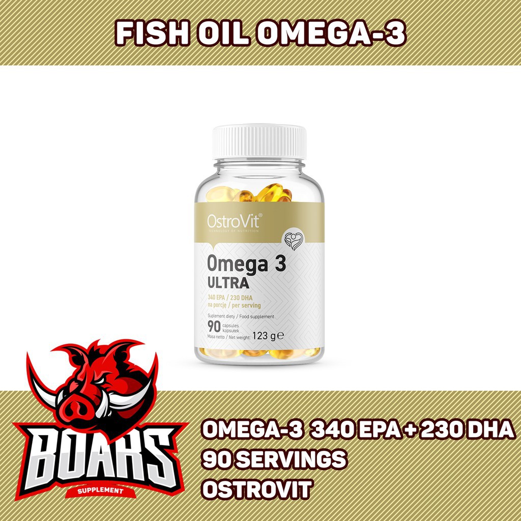 Dầu cá Ostrovit Omega-3 Ultra hàm lượng cao, kết hợp thêm vitamin E giúp tăng hiệu quả của omega3 trong fish oi(90 viên)
