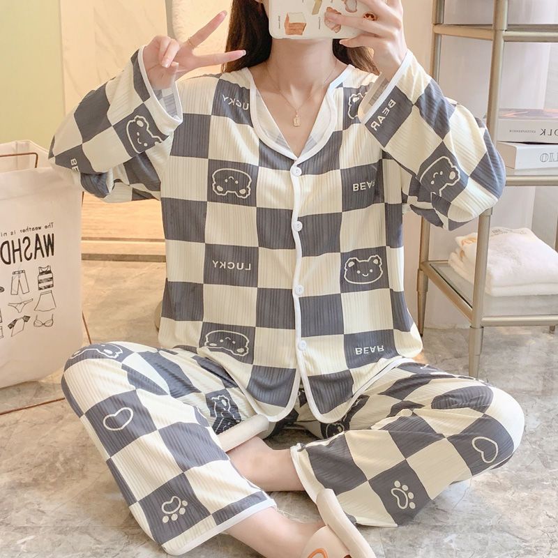 Bộ Đồ Ngủ Tay Dài Dáng Rộng Thời Trang Xuân Thu Cho Nữ