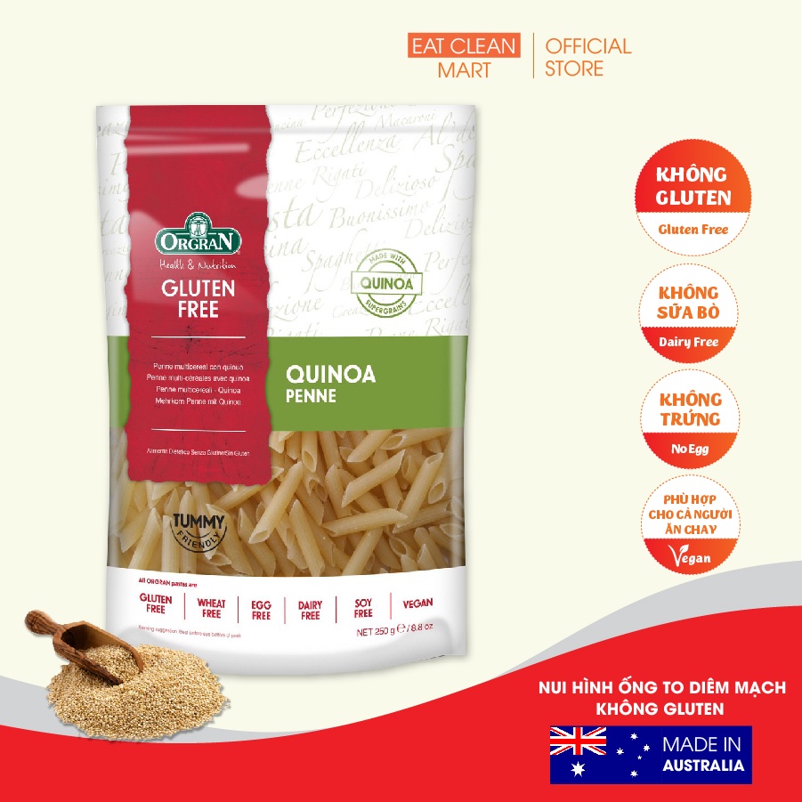 Nui Hình Ống To Diêm Mạch Orgran - GLUTEN FREE Quinoa Penne Pasta - Túi 250g