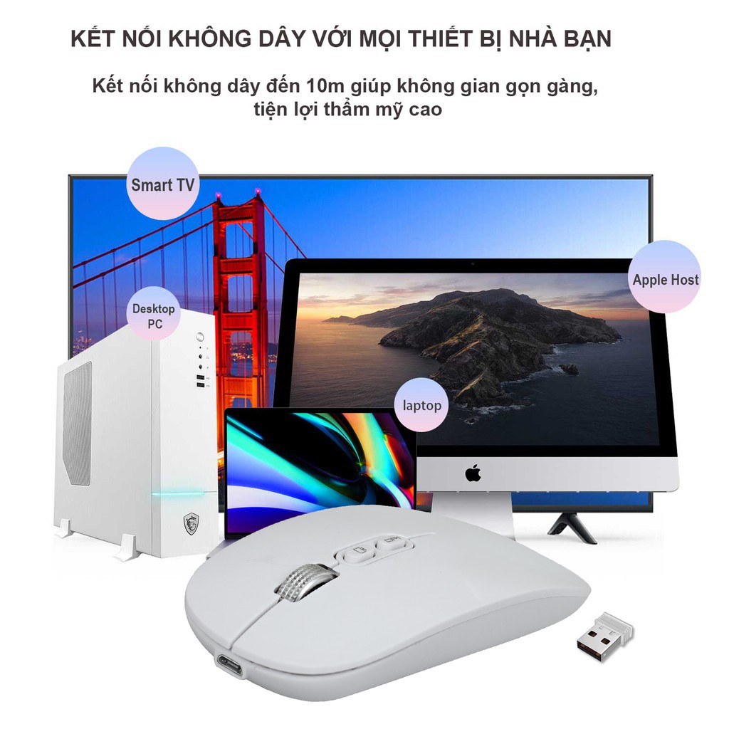 Chuột không dây ❤ FREESHIP ❤ Chuột máy tính HXSJ M103 USB 2.4GHz HXSJ tự sạc không tiếng ồn cho laptop macbook ipad tivi
