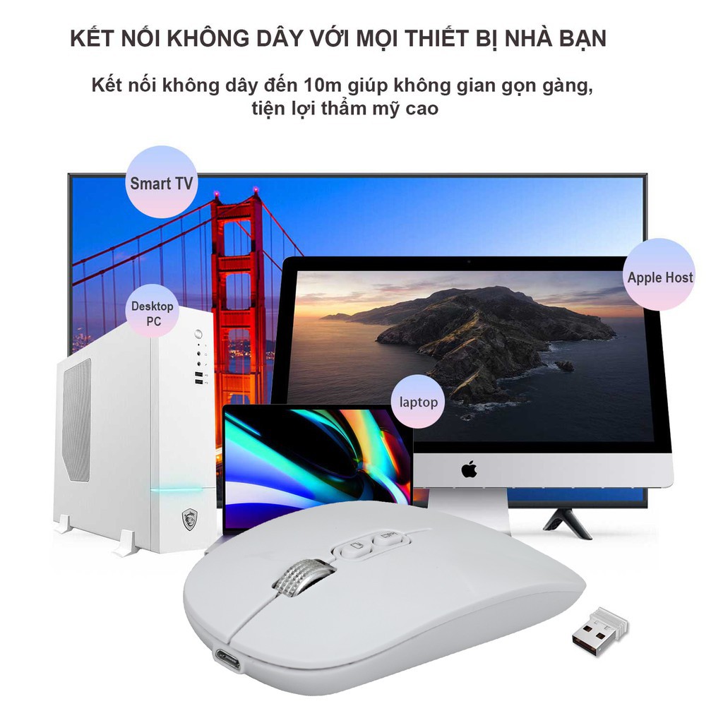 Chuột không dây HXSJ M103 wireless tự sạc pin siêu mỏng không gây tiếng ồn chuyên dùng cho Máy tính, pc, Laptop, Tivi