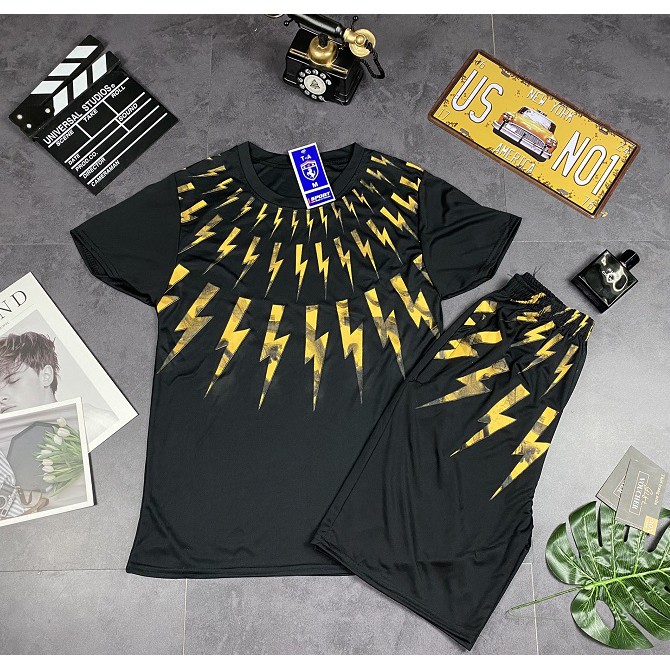 Bộ hè nam, bộ thun nam cộc tay In logo tia sét quanh cổ In nhiệt hàng Full size - BN01 | BigBuy360 - bigbuy360.vn