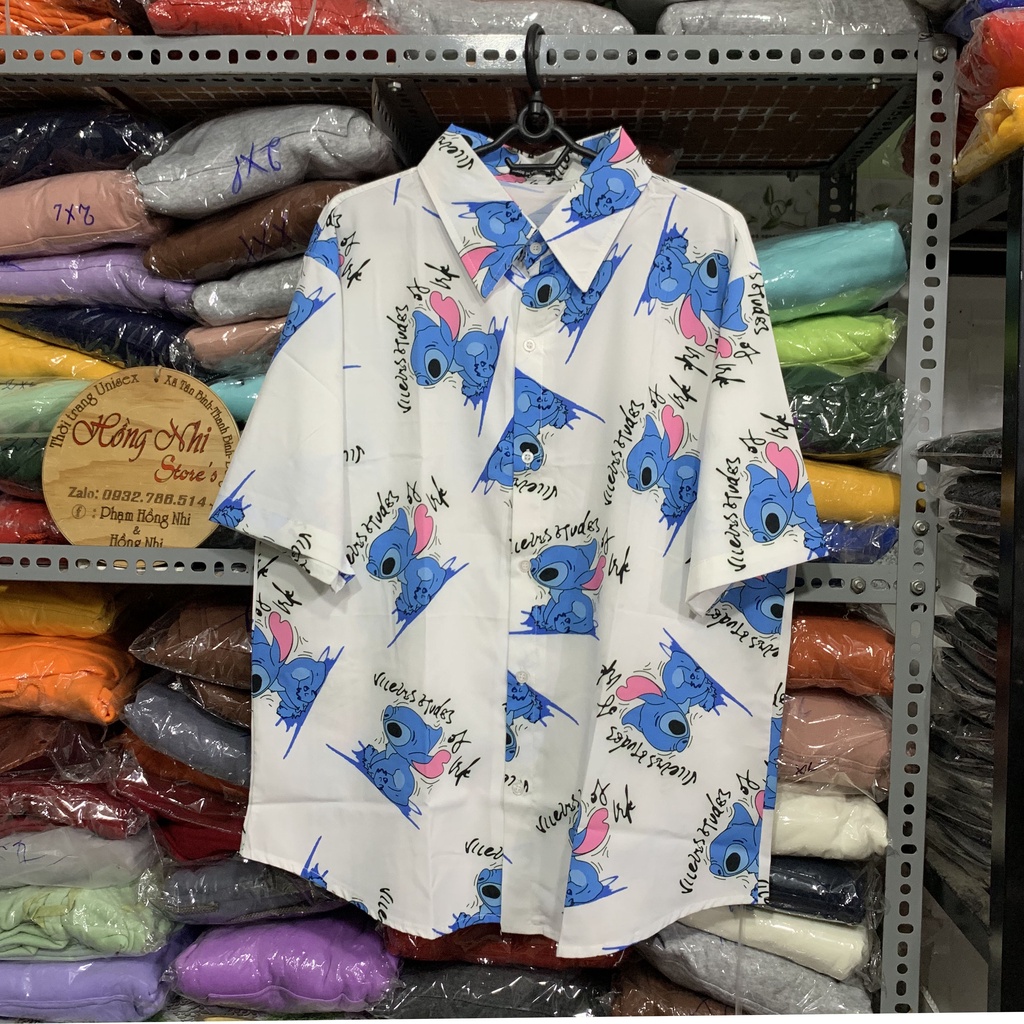 Áo Sơ Mi Họa Tiết Hoạt Hình Tay Lỡ Dáng Rộng Ulzzang Unisex, Sơ Mi Đi Biển - MM