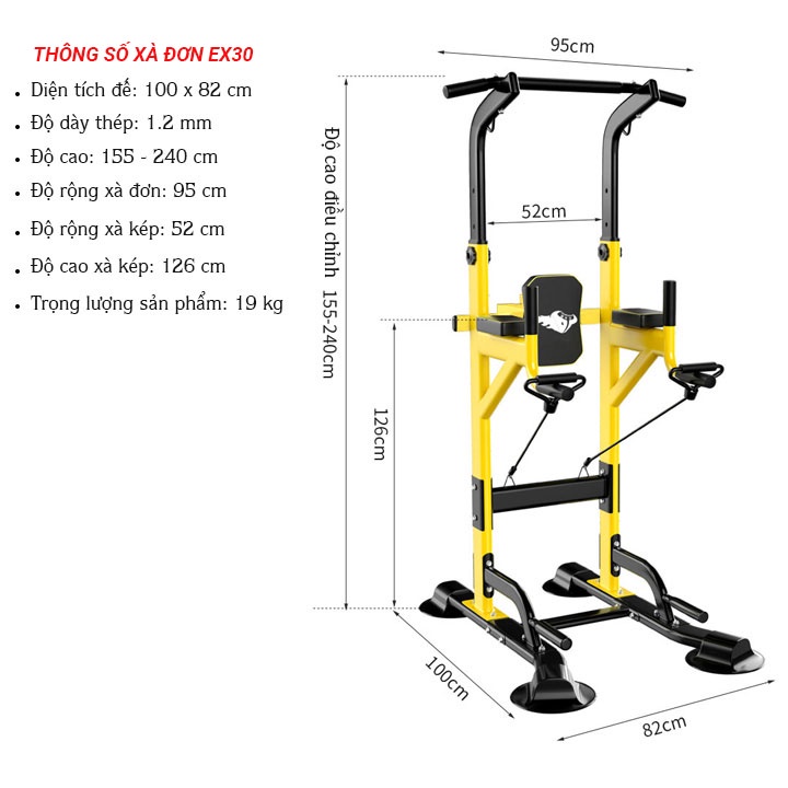 Xà đơn - xà kép đa năng EX-30 ⚡ Tập lên xà, lưng bụng, chống đẩy phát triển chiều cao và cơ bắp | Tùy chỉnh kích thước
