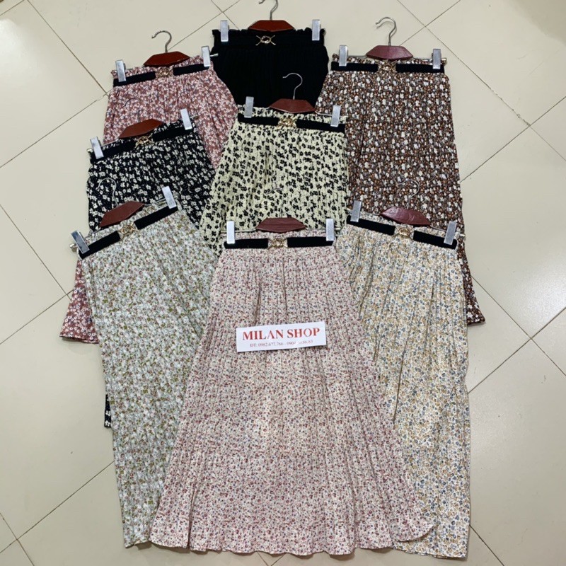 Chân váy voan hoa dập ly kèm đai mẫu mới | BigBuy360 - bigbuy360.vn