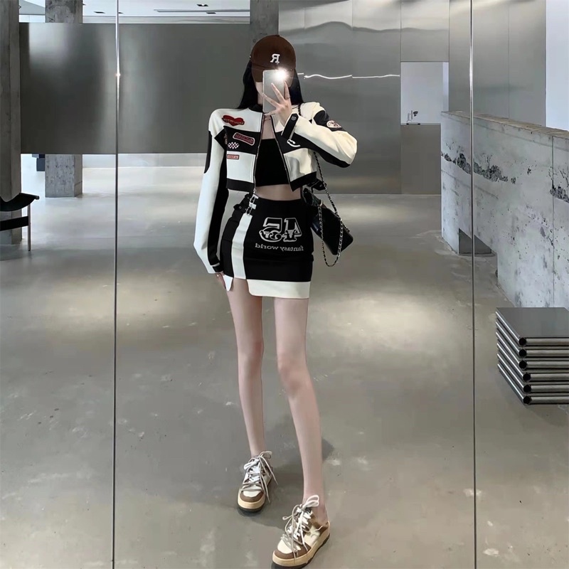 SET ÁO KHOÁC CROPTOP MIX CHÂN VÁY PHONG CÁCH STREETWEAR NĂNG ĐỘNG TÁO BẠO