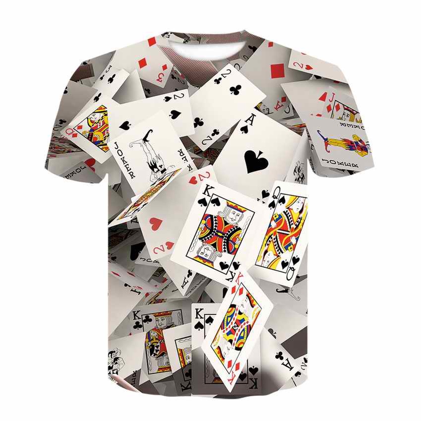Áo Thun Tay Ngắn Cổ Tròn In Hình Lá Bài poker 3d Phong Cách hip hop Thời Trang Thường Ngày Năm 2021 Cho Nam *