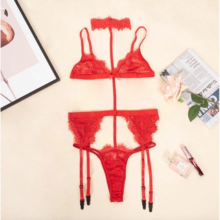 Bộ Lót Sexy Cổ V Ren (kèm Đai Vớ)