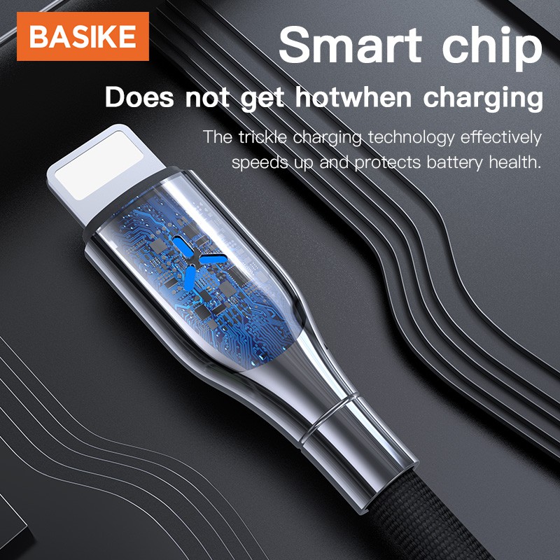 Cáp sạc nhanh 2.1A 2M BASIKE CT320 dây bện kim loại