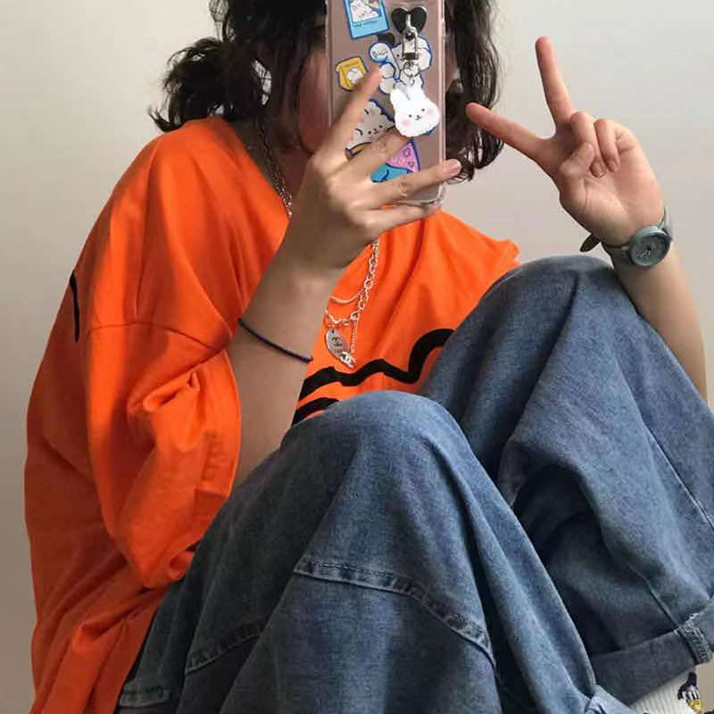 Áo Thun 100% cotton Tay Ngắn Phong Cách Harajuku Hàn Quốc Thời Trang Mùa Hè Hàng Mới 2021