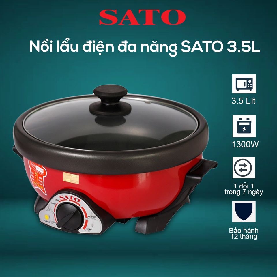 [Mã ELHADEV giảm 4% đơn 300K] Nồi lẩu điện đa năng SATO 35NL31 Dung tích 3.5L - Bảo hành 12 tháng