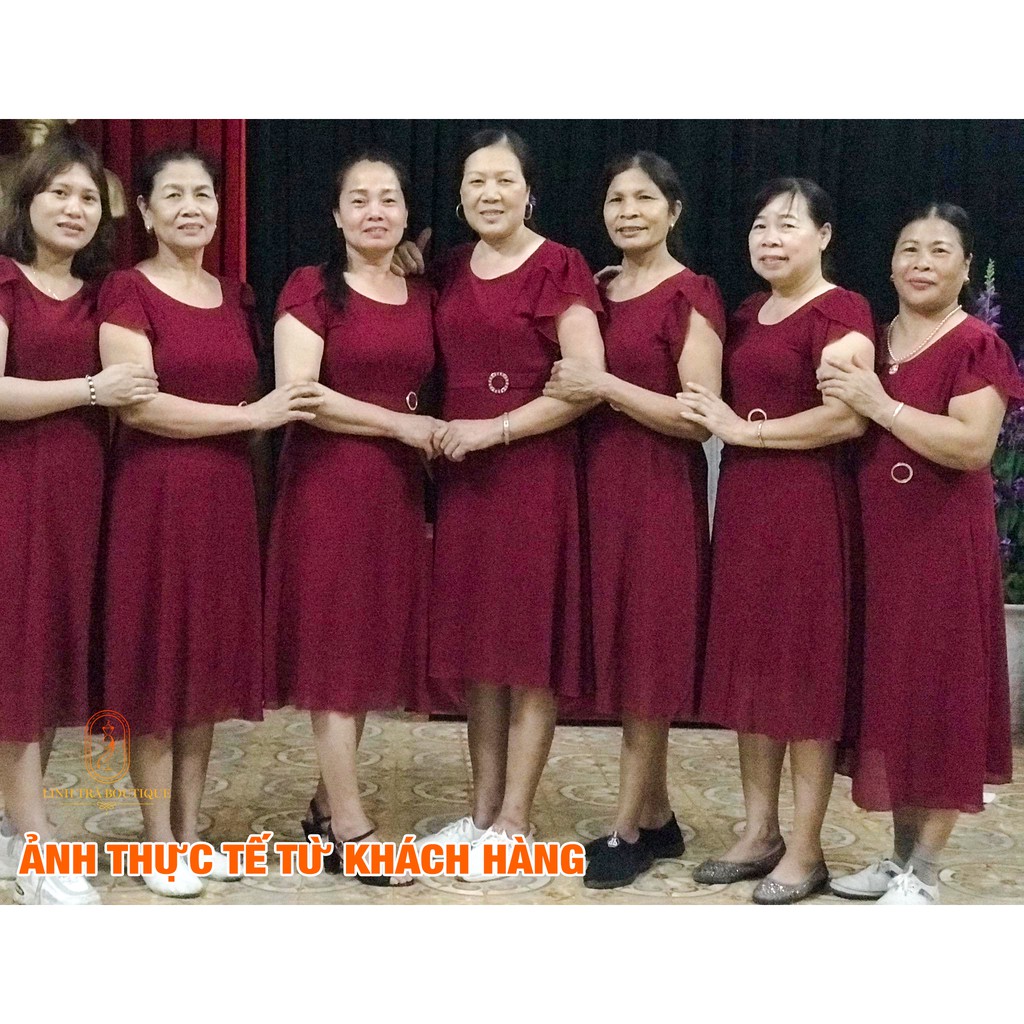 Đầm trung niên cao cấp [LINH TRÀ] đầm voan kèm thắt lưng eo liền có điểm nhấn khoen eo- TM 129 | BigBuy360 - bigbuy360.vn