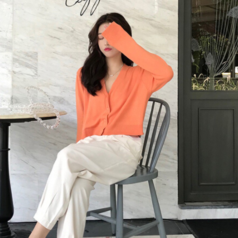 Áo cardigan tay dài cổ chữ V chống nắng cho nữ