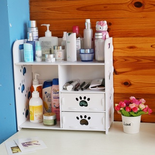 Kệ đựng mỹ phẩm nhà tắm, kệ để đồ trang điểm gỗ 2 tầng đa năng họa tiết chân chó